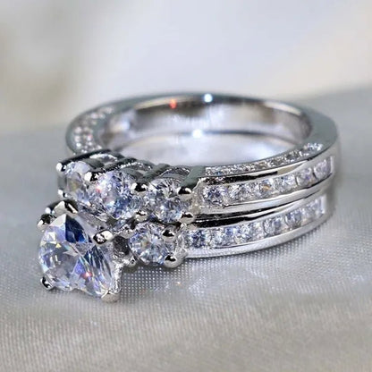 2020 Romantic Couple Jewelry Men's 316 Stainless Steel Double Row Zircon Ring And Ladies Heart Ring Set Couple Ring Bride Wedding Engagement Jewelry(Include: man ring or woman ring) - WORLD TIME VISITS