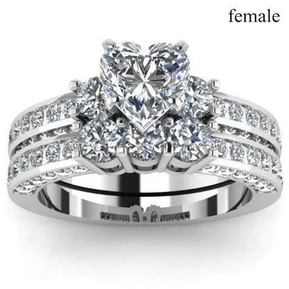 2020 Romantic Couple Jewelry Men's 316 Stainless Steel Double Row Zircon Ring And Ladies Heart Ring Set Couple Ring Bride Wedding Engagement Jewelry(Include: man ring or woman ring) - WORLD TIME VISITS