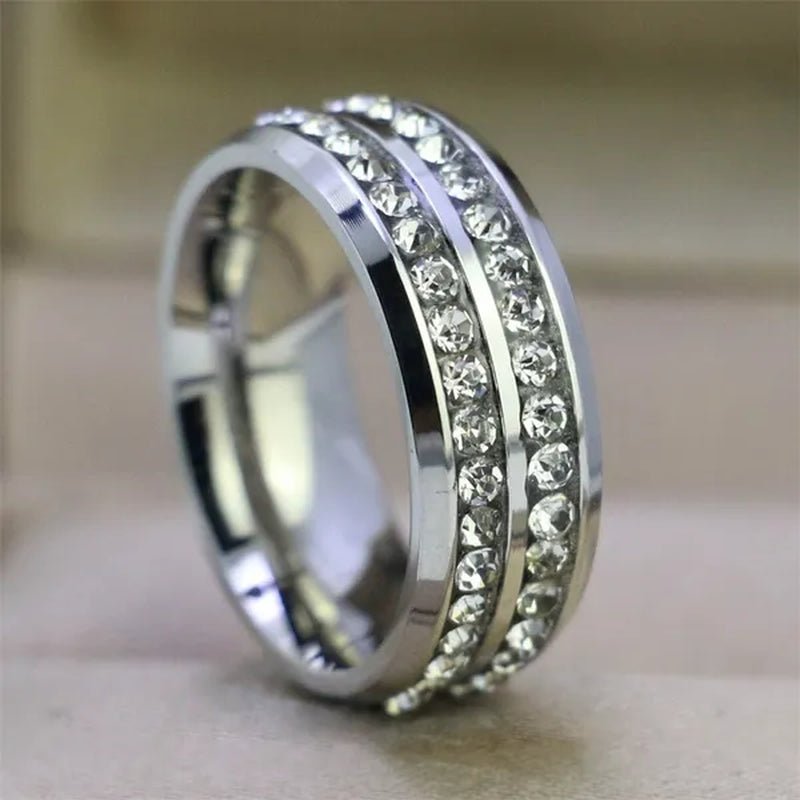 2020 Romantic Couple Jewelry Men's 316 Stainless Steel Double Row Zircon Ring And Ladies Heart Ring Set Couple Ring Bride Wedding Engagement Jewelry(Include: man ring or woman ring) - WORLD TIME VISITS