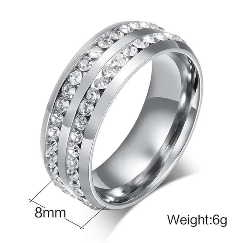 2020 Romantic Couple Jewelry Men's 316 Stainless Steel Double Row Zircon Ring And Ladies Heart Ring Set Couple Ring Bride Wedding Engagement Jewelry(Include: man ring or woman ring) - WORLD TIME VISITS