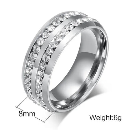 2020 Romantic Couple Jewelry Men's 316 Stainless Steel Double Row Zircon Ring And Ladies Heart Ring Set Couple Ring Bride Wedding Engagement Jewelry(Include: man ring or woman ring) - WORLD TIME VISITS