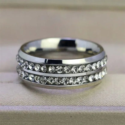 2020 Romantic Couple Jewelry Men's 316 Stainless Steel Double Row Zircon Ring And Ladies Heart Ring Set Couple Ring Bride Wedding Engagement Jewelry(Include: man ring or woman ring) - WORLD TIME VISITS