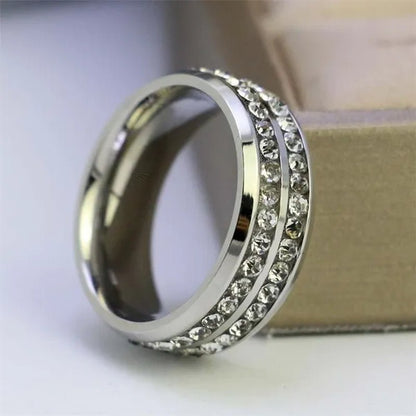 2020 Romantic Couple Jewelry Men's 316 Stainless Steel Double Row Zircon Ring And Ladies Heart Ring Set Couple Ring Bride Wedding Engagement Jewelry(Include: man ring or woman ring) - WORLD TIME VISITS