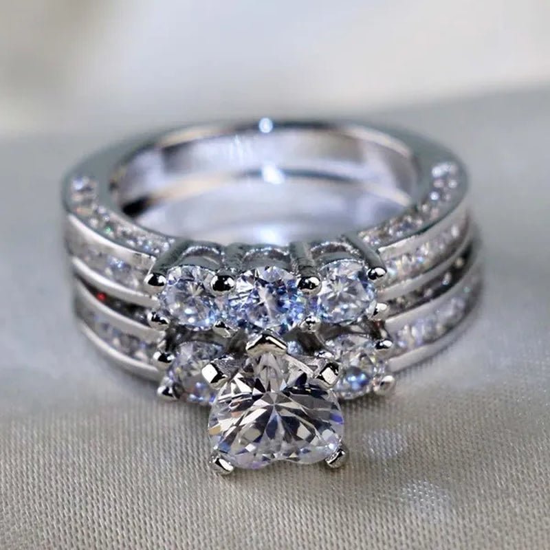 2020 Romantic Couple Jewelry Men's 316 Stainless Steel Double Row Zircon Ring And Ladies Heart Ring Set Couple Ring Bride Wedding Engagement Jewelry(Include: man ring or woman ring) - WORLD TIME VISITS
