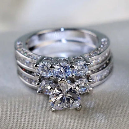 2020 Romantic Couple Jewelry Men's 316 Stainless Steel Double Row Zircon Ring And Ladies Heart Ring Set Couple Ring Bride Wedding Engagement Jewelry(Include: man ring or woman ring) - WORLD TIME VISITS