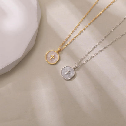 Dainty Cross Necklace for Women 925 Sterling Silver Christian Faith Necklaces 14K Gold Plated Circle Crucifix Pendant Necklace Religious Jewelry Baptism Easter Christian Gifts