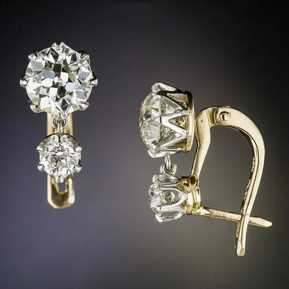 Unique and rare 18 K Yellow Gold Filled White Sapphire Diamond Earrings Dangle Hoop Earring Anniversary Proposal Gift Party Engagement Wedding Jewelry