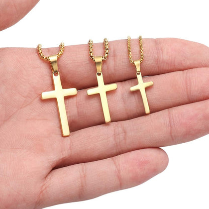 Cross Necklace for Men - Stainless Steel Silver Gold Black Plain Cross Pendant Necklace Simple Jewelry Gifts, 16-24 Inches Chain