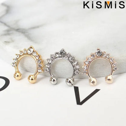 KISMIS 1Pc/2Pcs Fashion Alloy Diamond Nose Rings Lip Ring Sexy Faux Septum Rings Fake Piercing Women Man Unisex Earring