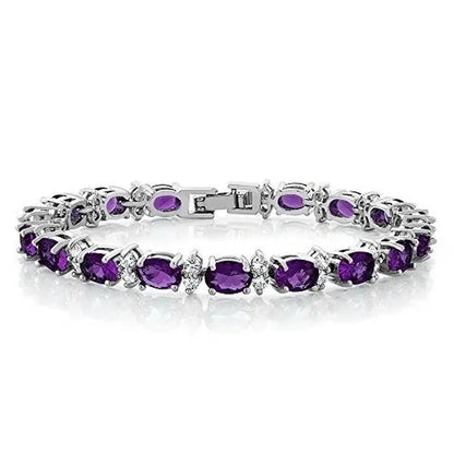 925 Sterling Silver Gorgeous Oval Ruby Amethyst Aquamarine Sapphire and round Sparkling Cubic Zirconia CZ Tennis Bracelet Jewelry Gift
