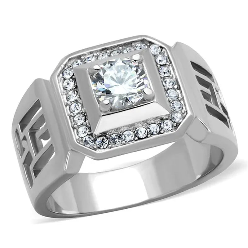 Men'S 1.10 Ct round Cut Simulated Diamond Silver Stainless Steel Ring Size 8-13