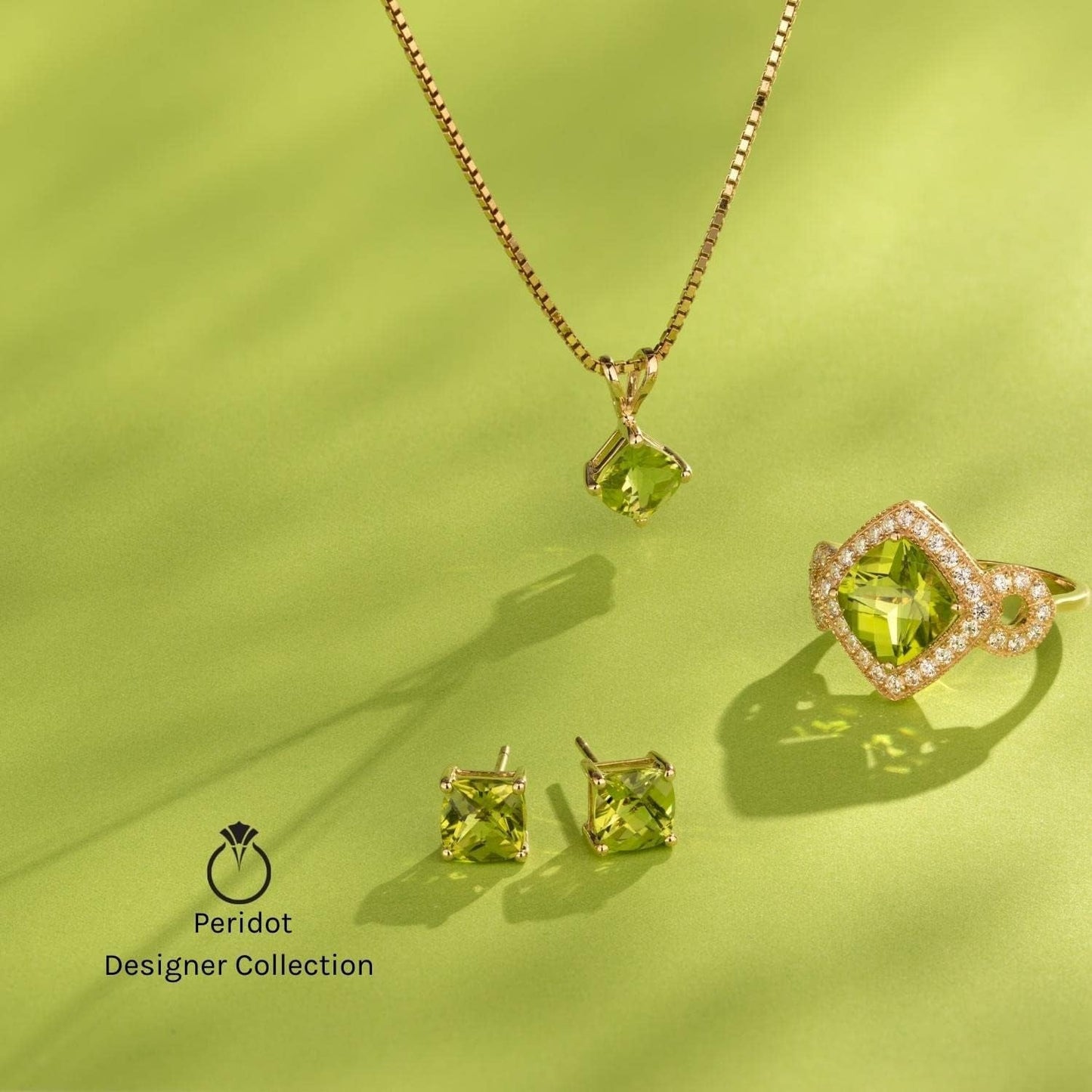 Solid 14K White Gold Peridot Pendant for Women, Genuine Gemstone Birthstone Classic Solitaire, Cushion Cut, 6Mm, 1 Carat Total