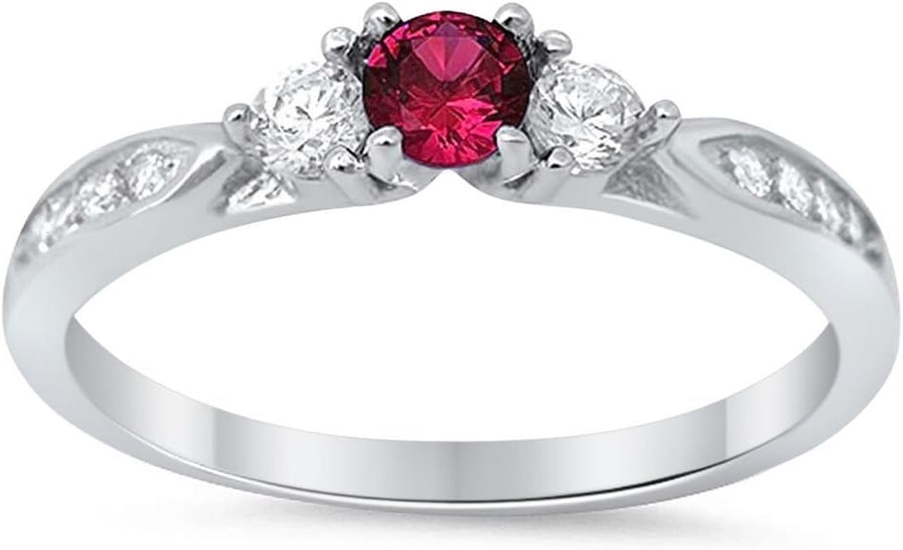 3-Stone Wedding Engagement Ring round Cubic Zirconia Three Stone 925 Sterling Silver Choose Color