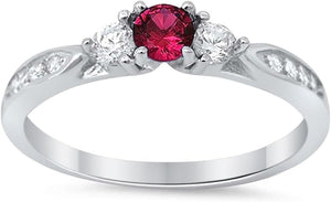 3-Stone Wedding Engagement Ring round Cubic Zirconia Three Stone 925 Sterling Silver Choose Color
