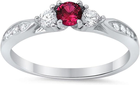 3-Stone Wedding Engagement Ring round Cubic Zirconia Three Stone 925 Sterling Silver Choose Color
