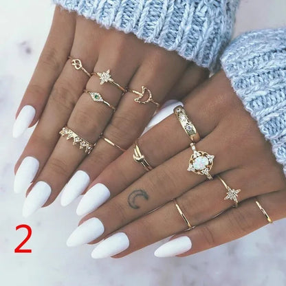 10Style Retro Beauty Avatar Coin Cross Ring Set Pattern Love Fatima Palm Ring Set for Women