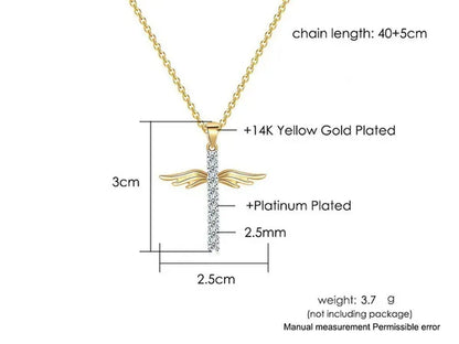 Women's Fashion 18 K Gold Fashion Cross Diamond Pendant Necklace Angel Diamond Necklace