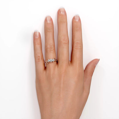 Trio Stone - 0.5 Carat round Shaped Diamond - Botanical Design Engagement Ring - 10K Rose Gold
