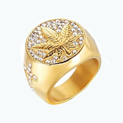 Sophisticated luxury classic Men's zirconia stong Maple Leaf Ring vintage european style Jewelry Fashion Men's three-dimensional relief Maple Leaf Ring Engagement Wedding Party High Jewelry Christmas Gift Size 6-12