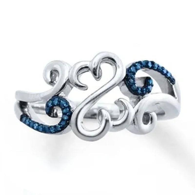 Trendy Heart Filigree Sapphire for Women Engagement Wedding Rings Jewelry Gift