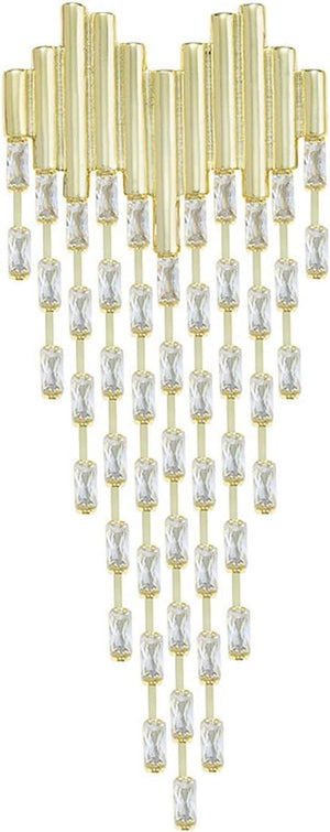Heart Shaped Brooch Gold Tone Tassel Brooches and Pins for Women Fashion Cubic Zirconia Hanging Chain Brooch