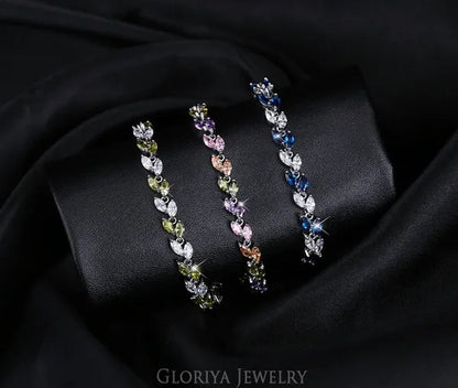 Gloriya Silver Plated Inlay Black and White AAA Grade CZ Crystal Leaf Chain Bracelet Bangle for Women 2024 Fashion Design Fashion Mujer Jewelry