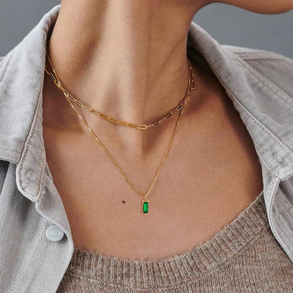 Dainty Gold Birthstone Necklaces for Women Non Tarnish, Trendy Blue Green Cubic Zirconia Emerald Pendant Charm Gold Necklaces Birthday Gifts for Women Waterproof Jewelry