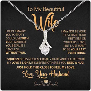 Amazing Gift for My Wife From Husband S925 Sterling Silver Cubic Zironia Alluring Beauty Pendant Necklace with Message Card