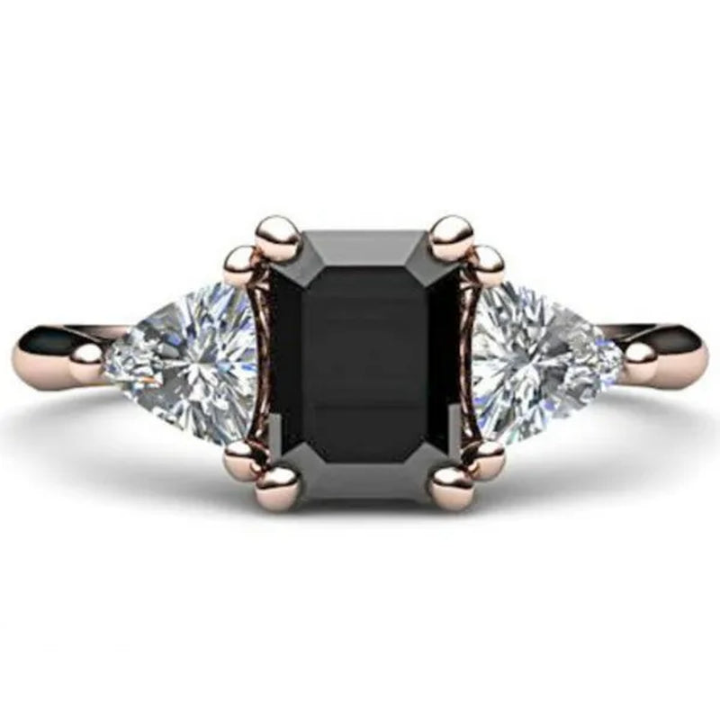 Classic Fashion 18K Rose Gold Black Diamond female Engagement Engagement Bride Princess Love Ring Size 5-11
