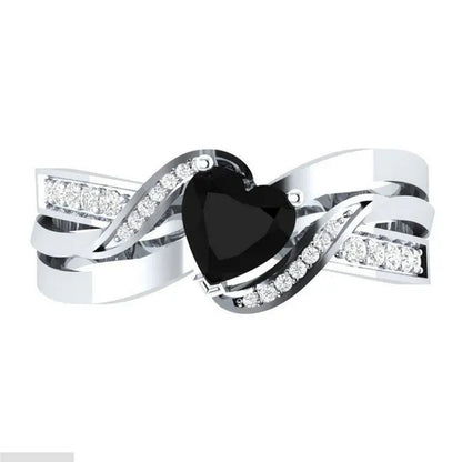 Natural Black Sapphire & Diamond Heart Cut Engagement Wedding 18 K White Gold Filled Ring - WORLD TIME VISITS