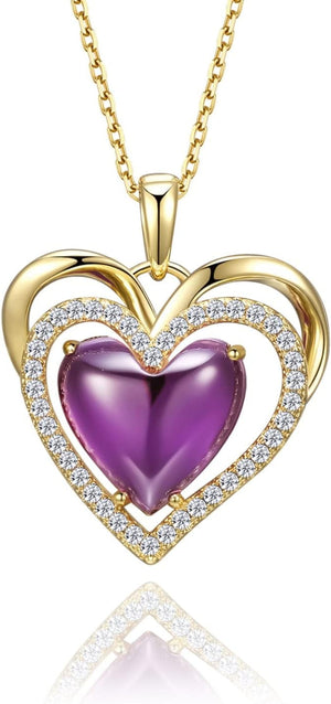 Jupiter Heart Gemstone Pendant Necklace - 14K Gold Plated Genuine Gemstone Heart Pendant with Cubic Zirconia for Woman, Natural Birthstone Heart Necklace Jewelry Gifts for Valentine'S Day, Mother'S Day, Birthday Jewelry Gifts…