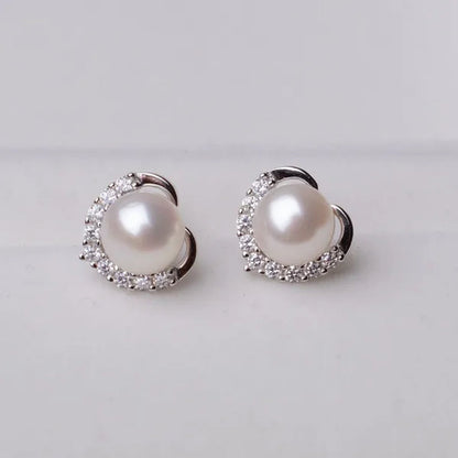 2021 Trendy Fashion Women'S S925 Silver Exquisite Pearl Heart-Shaped Diamond Crystal Earrings Prevent Allergy Jewelry