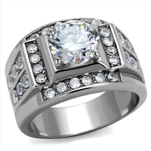 Men'S 4.03 Ct round Cut Simulated Diamond Silver Stainless Steel Ring Sizes 8-13