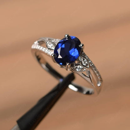 925 Sterling Silver Oval Shaped 8X6 MM Gemstone Ring Leaf Engagement Ring for Women
