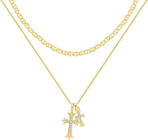 Bubble Cross Necklace for Women 14K Gold Plated Cross Necklace Stackable Dainty Gold Necklace Mariner Chain Necklace CZ Cross Pendant Necklaces Set Simple Jewelry Gift