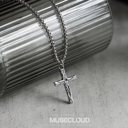 925 Sterling Silver Cross Crucifix Necklace Men - Sterling Silver Carved Jesus Cross Pendant with Stainless Steel Box Chain Catholic Necklaces Christian Jewelry for Mens Women 18-26 Inch