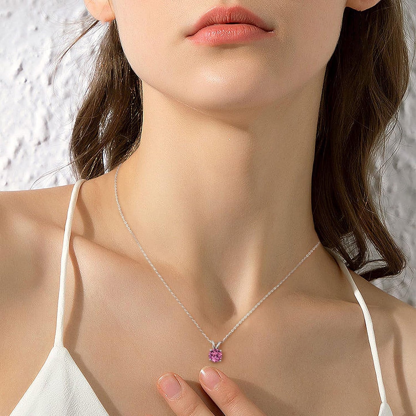 Birthstone Necklace for Women Mom Wife, 1Ct Sparkle round Cut Birthstone Pendant 18K White Yellow Rose Gold Plated 925 Sterling Silver Birthstone Gifts for Women Mom Wife Friend