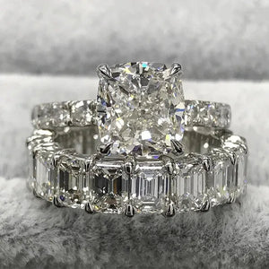 Exquisite Brand Jewelry Genuine Natural White Sapphire Birthstone  Bridal Wedding Engagement Anniversary Gift Ring Set