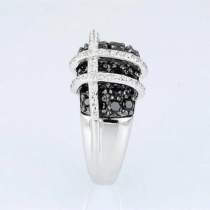 Fashion Women Creative Cross Cross Zircon Ring Black and White Bicolor Zircon Ring Engagement Rings for Women Princess Jewelry Lovely Girl Birthday Party Anniversary Gift Size: 5-11