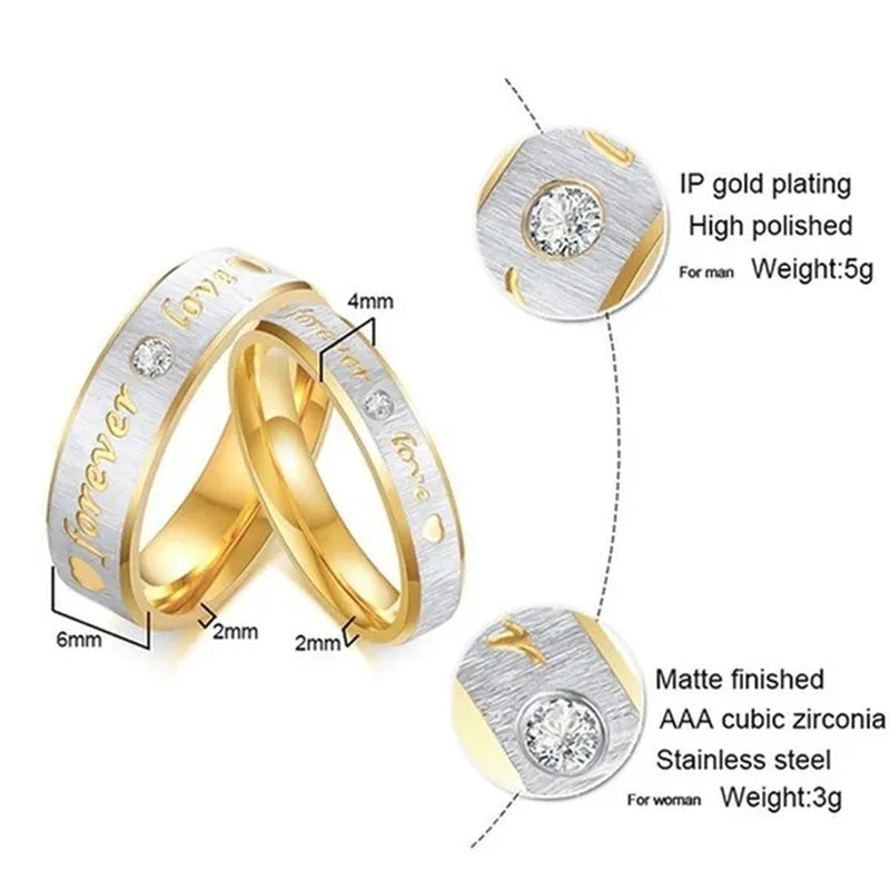 Stainless Steel Couple Forever Love Gold Titanium Couple Rings Jewlery Charm Diamond Ring Vintage Promise Ring Surprised Gift