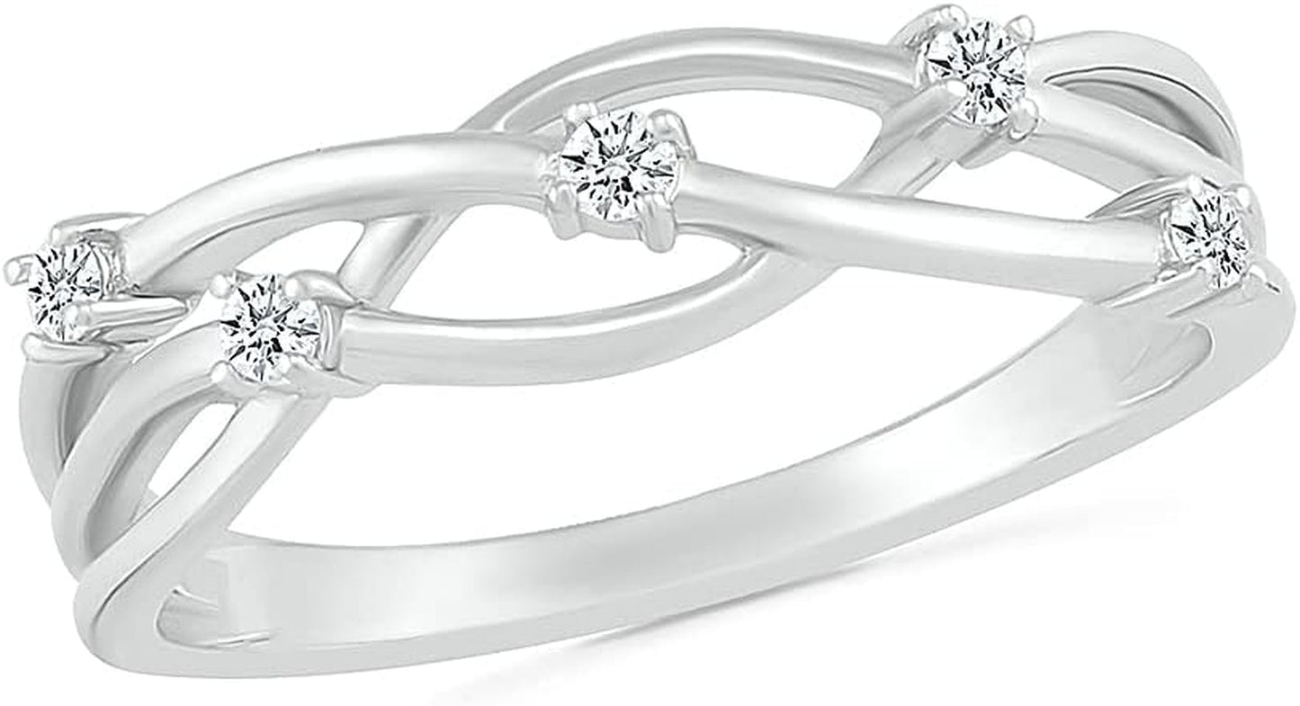 DGOLD Sterling Silver round White Diamond 5 Stone Fashion Ring for Women (1/10 Cttw)