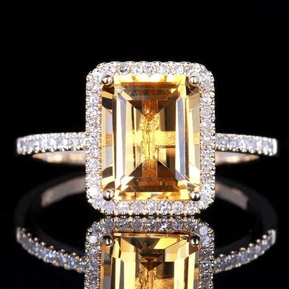 Women Large 925 Sterling Silver Princess Cut Natural Gemstone Citrine Wedding Bride Wedding Engagement Jewelry Size 6-10