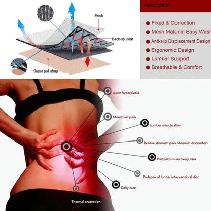 Tcare M - 4XL Adjustable Tourmaline Self Heating Magnetic Therapy Back Waist Support Belt Lumbar Brace Massage Band Health Care