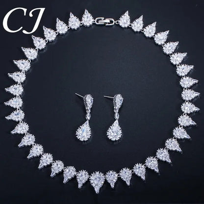 CANDICE White Gold Plating Sparkling Cubic Zirconia Choker Necklace Sets with Dangle Earrings Inlay Crystal Citrine Yellow Stone Evening Party Jewelry Set for Women