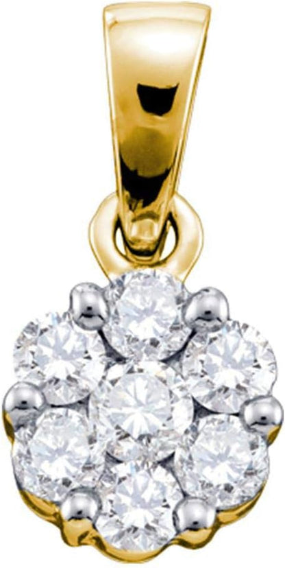 14Kt Yellow Gold Womens round Diamond Flower Cluster Pendant 3/4 Cttw