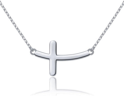 925 Sterling Silver Concise Sideways Cross Pendant Necklace Choker for Women Christian Jewelry