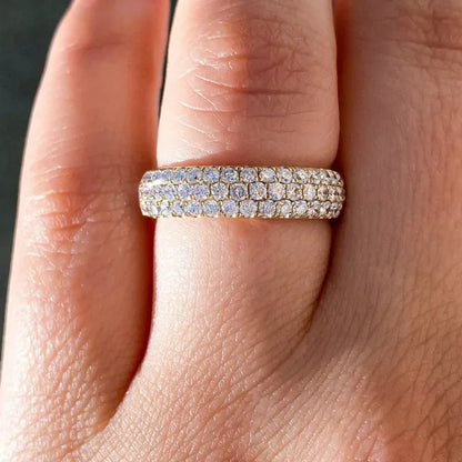 3 Row Micro Pave Zircon Ring， Wedding Band Half Eternity Wide  Band 1gold plated Ring Anniversary Diamond Ring for Her Tricolor size 4-12