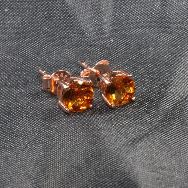 CoLife Jewelry Simple 925 Silver Citrine Stud Earrings for Daily Wear 5mm Natural Citrine Earrings 925 Silver Citrine Jewelry