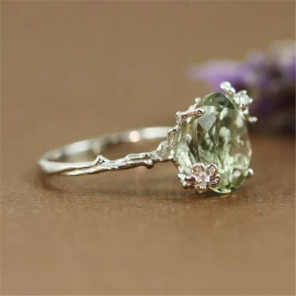 Fashion Round Cut Green Amethyst & White CZ Diamond Gemstone Jewelry branch Silver Ring Size 6 7 8 9 10