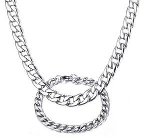 24''+8.5'' Silver stainless steel curb chain necklace and bracelet jewelry set for Mens